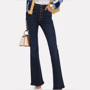 Veronica Beard Beverly Skinny Flare High Rise Jeans, Prussian Blue, button fly